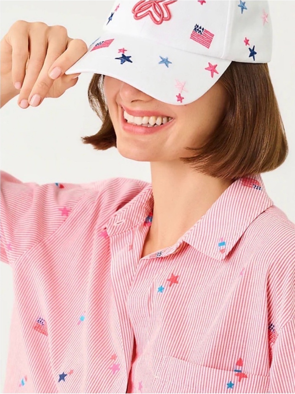 Lilly Pulitzer 250th it’s a celebrate White Cap with Pink Logo & Red, Blue Stars - Picture 4 of 7